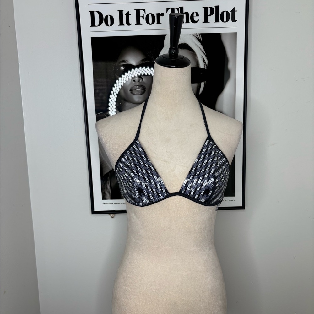 VTG Guess Black Sequin Halter Bikini Top